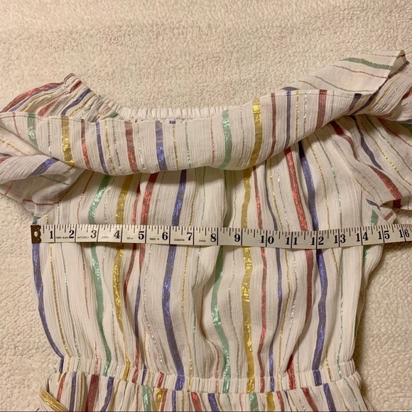 GAP Strapless White Pastel Metallic Stripe Ruffle Dress - Picture 8 of 13